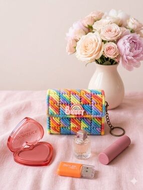 Handmade Rainbow Keychain Pouch with Snap Closure